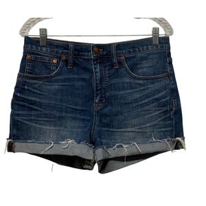 Madewell‎ High-Rise Denim Shorts Dark Wash Frayed Hem Size 28 RN77388